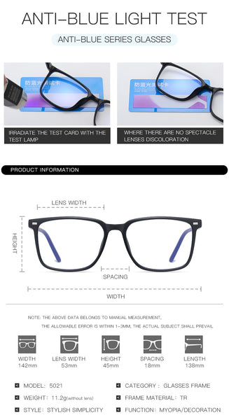 TR90 Rugós szárú, négyzet alakú, kék fényt blokkoló szemüveg